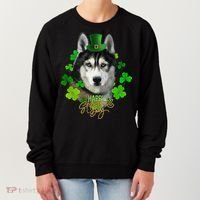St Patrick's Day Irish Saint Patrick Shamrock Furious Husky Women's Sweatshirt thumb 0