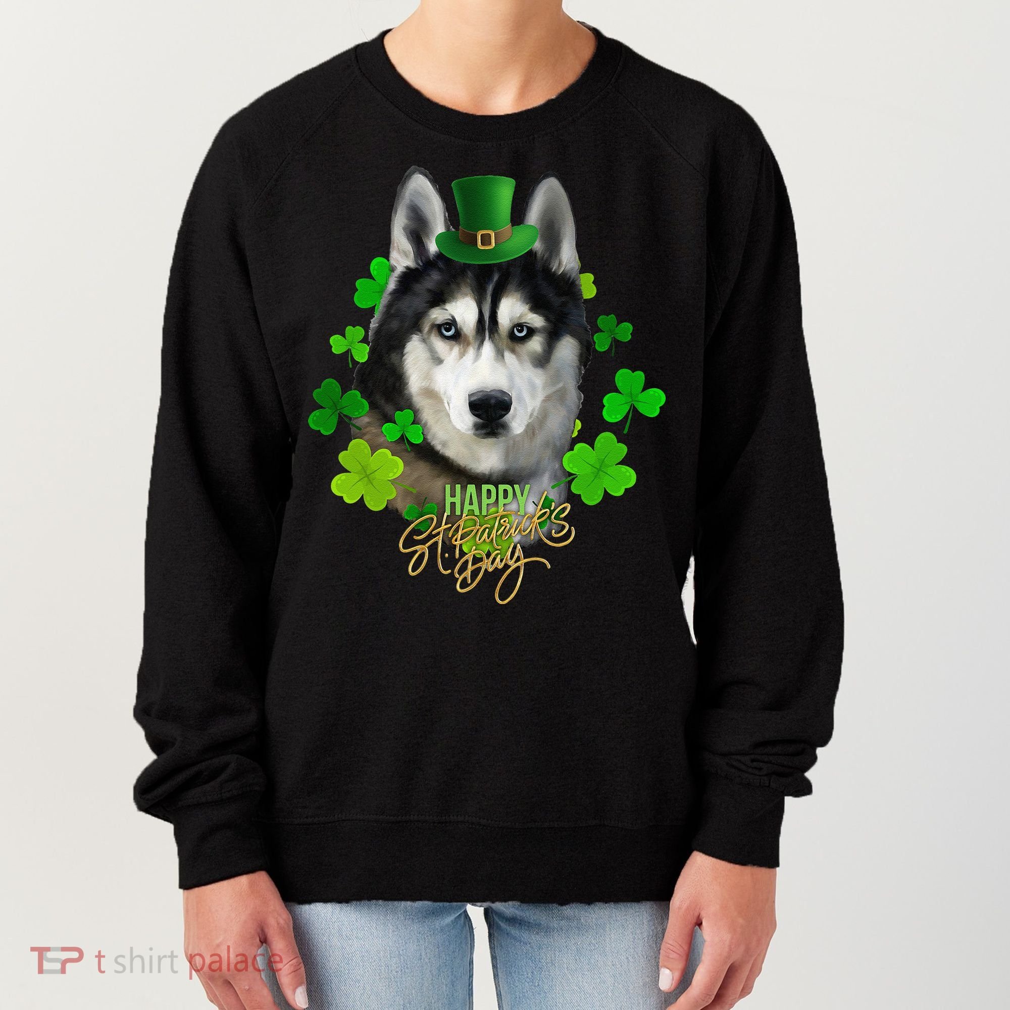 St Patrick's Day Irish Saint Patrick Shamrock Furious Husky Women's Sweatshirt