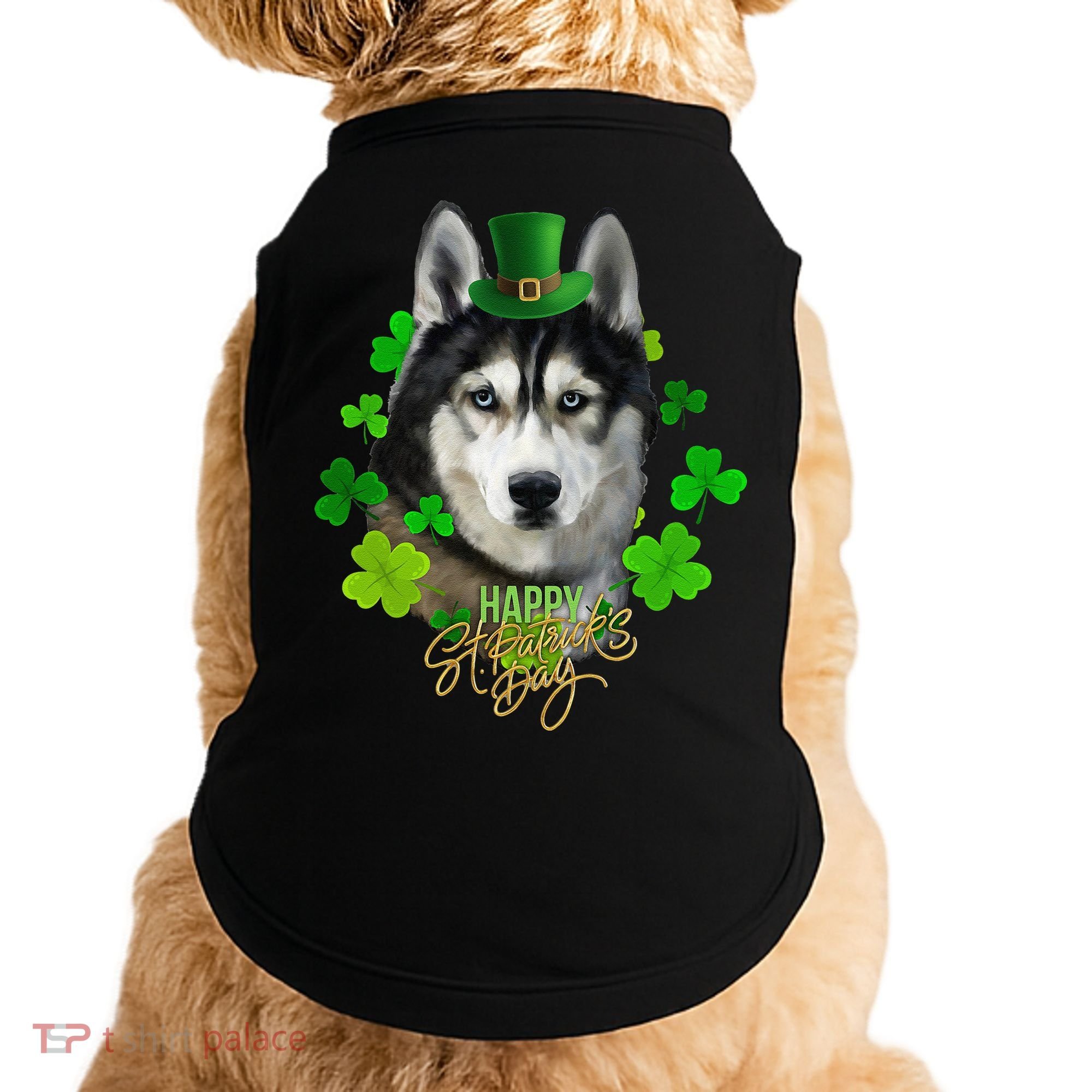 St Patrick's Day Irish Saint Patrick Shamrock Furious Husky Doggie Tank