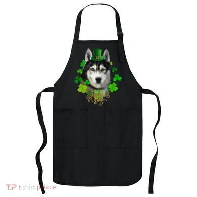 St Patrick's Day Irish Saint Patrick Shamrock Furious Husky Apron
