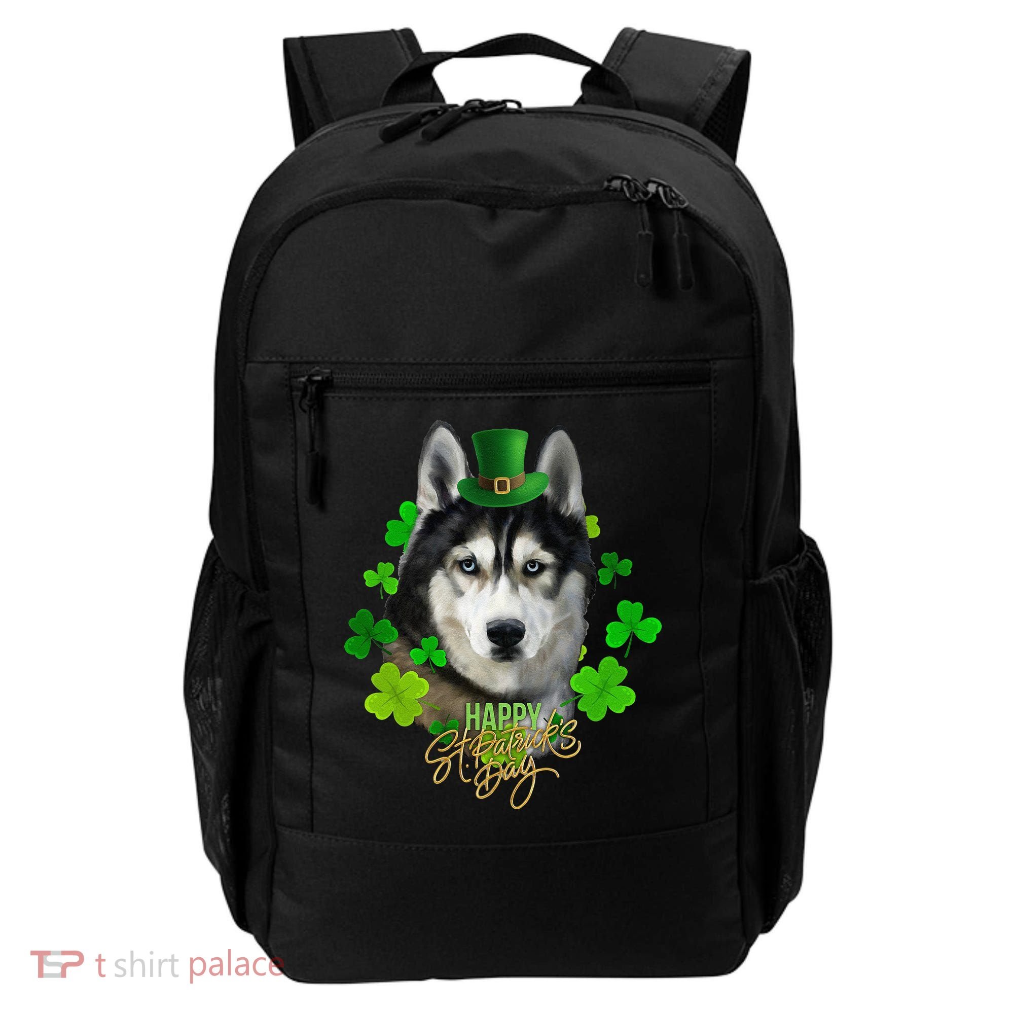 St Patrick's Day Irish Saint Patrick Shamrock Furious Husky Backpack