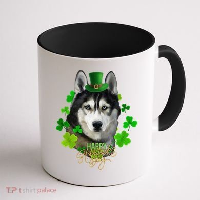 St Patrick's Day Irish Saint Patrick Shamrock Furious Husky Coffee Mug back