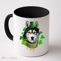 St Patrick's Day Irish Saint Patrick Shamrock Furious Husky Coffee Mug thumb 0