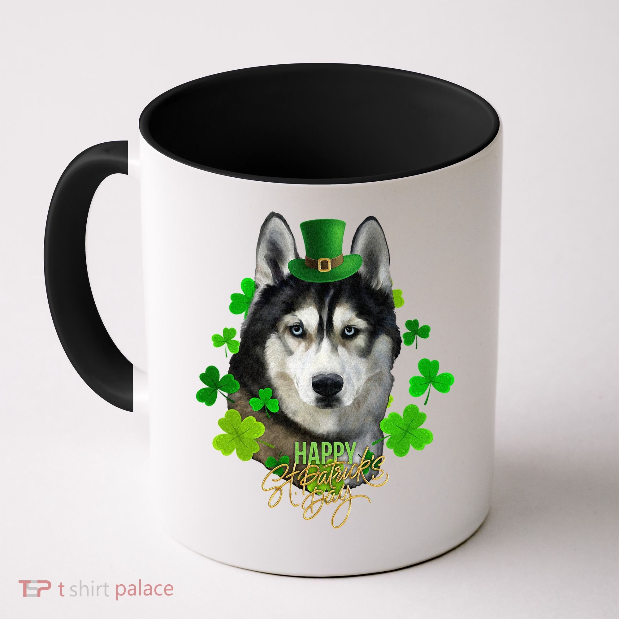 St Patrick's Day Irish Saint Patrick Shamrock Furious Husky Coffee Mug