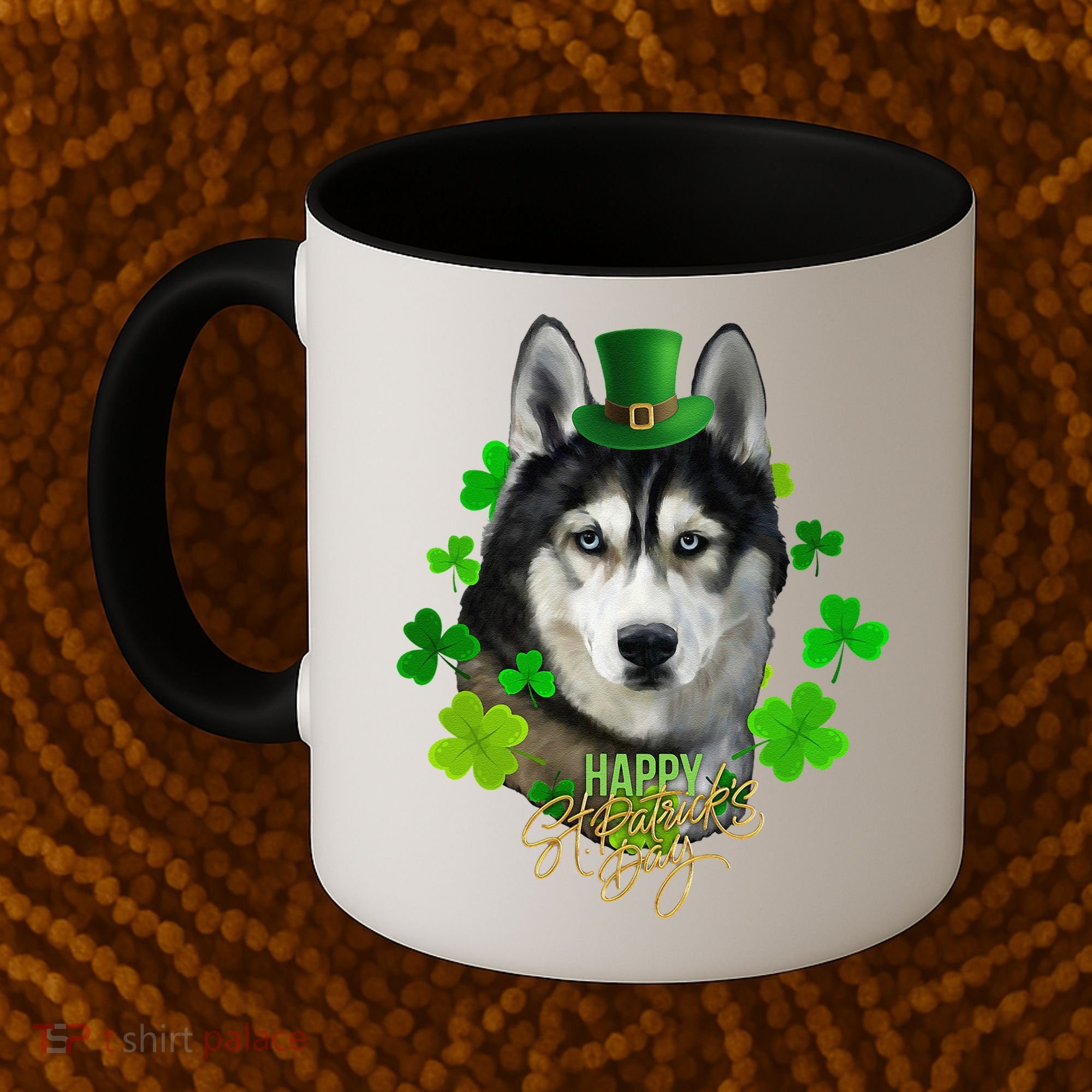 St Patrick's Day Irish Saint Patrick Shamrock Furious Husky Coffee Mug