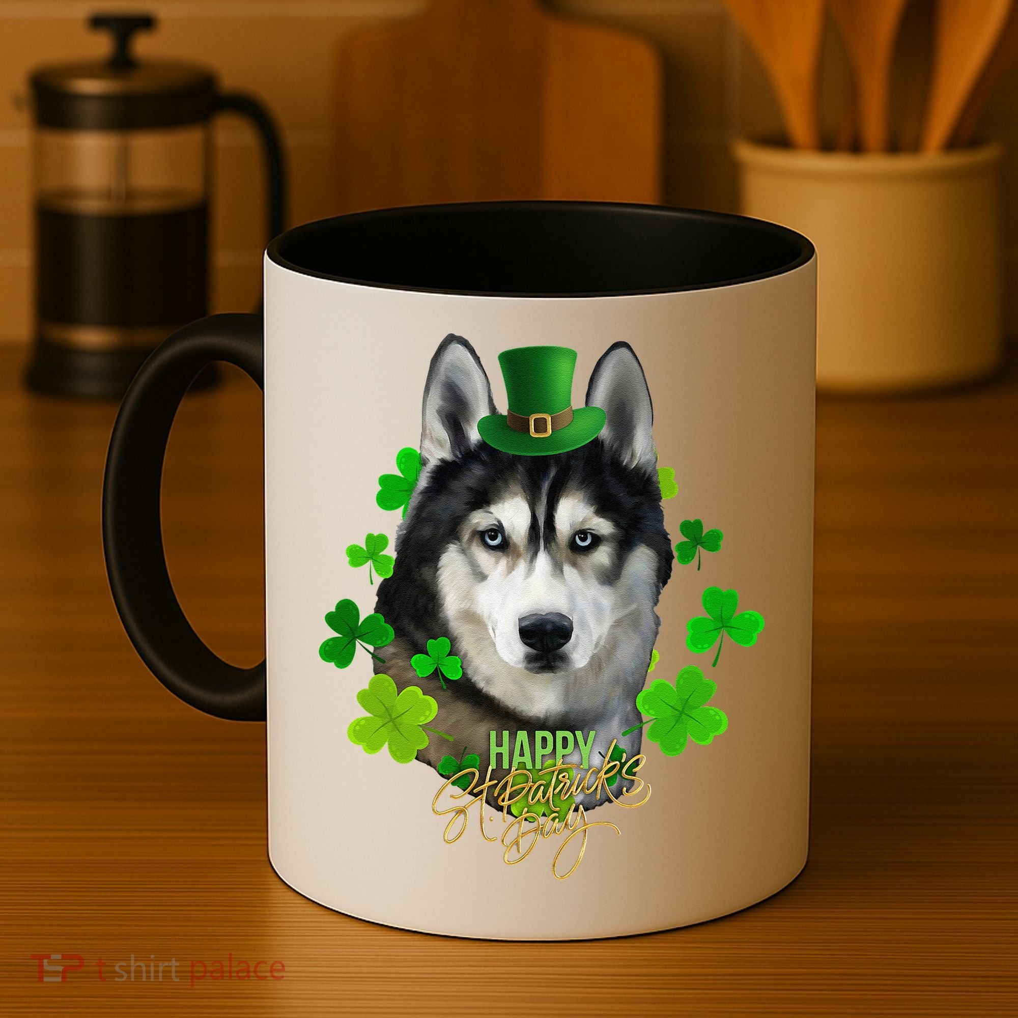 St Patrick's Day Irish Saint Patrick Shamrock Furious Husky Coffee Mug