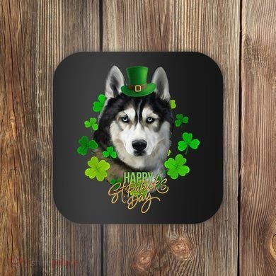 St Patrick's Day Irish Saint Patrick Shamrock Furious Husky Coaster