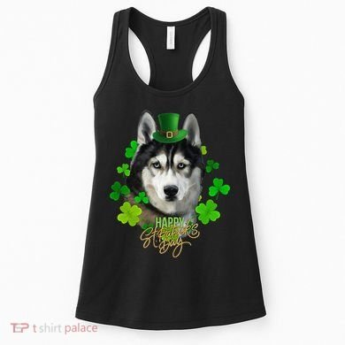 St Patrick's Day Irish Saint Patrick Shamrock Furious Husky Women's Tank Top