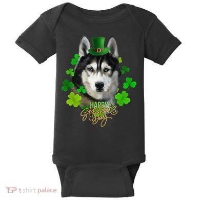St Patrick's Day Irish Saint Patrick Shamrock Furious Husky Baby Bodysuit