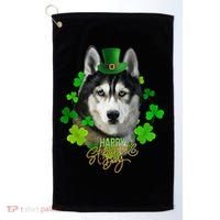 St Patrick's Day Irish Saint Patrick Shamrock Furious Husky Golf Towel thumb 0
