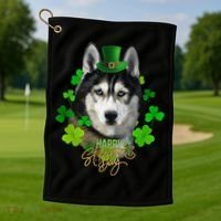 St Patrick's Day Irish Saint Patrick Shamrock Furious Husky Golf Towel thumb 1