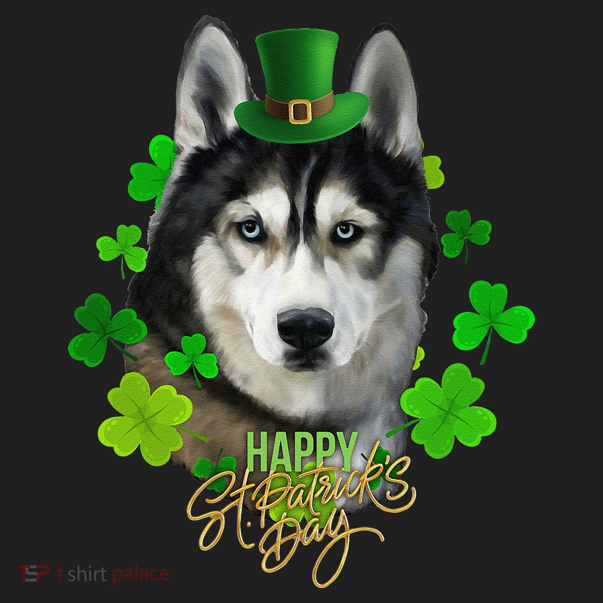 St Patrick's Day Irish Saint Patrick Shamrock Furious Husky Golf Towel