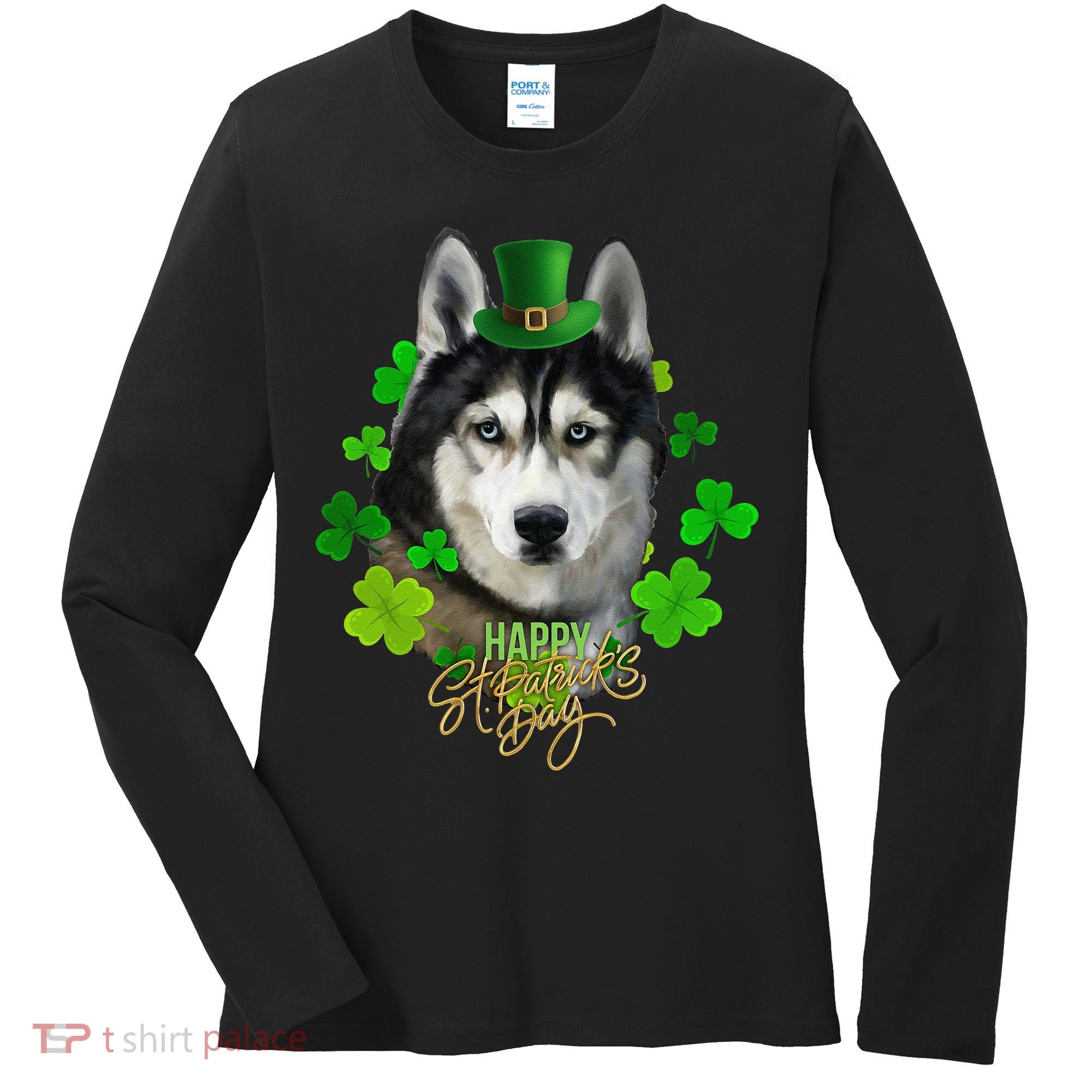 St Patrick's Day Irish Saint Patrick Shamrock Furious Husky Women's Long Sleeve Shirt