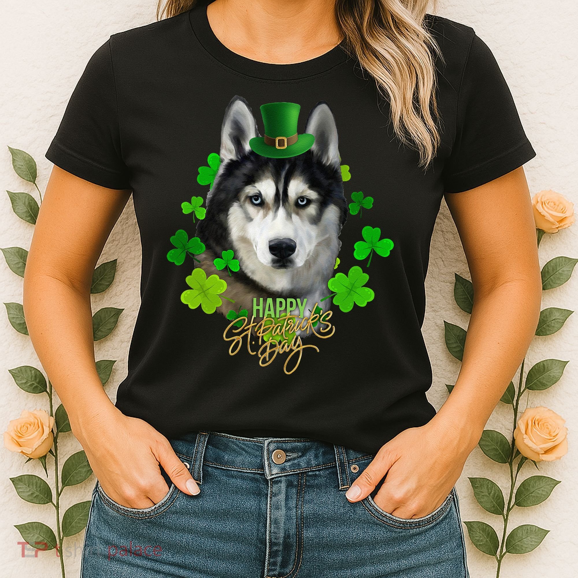 St Patrick's Day Irish Saint Patrick Shamrock Furious Husky Women's T-Shirt
