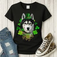 St Patrick's Day Irish Saint Patrick Shamrock Furious Husky Women's T-Shirt thumb 3