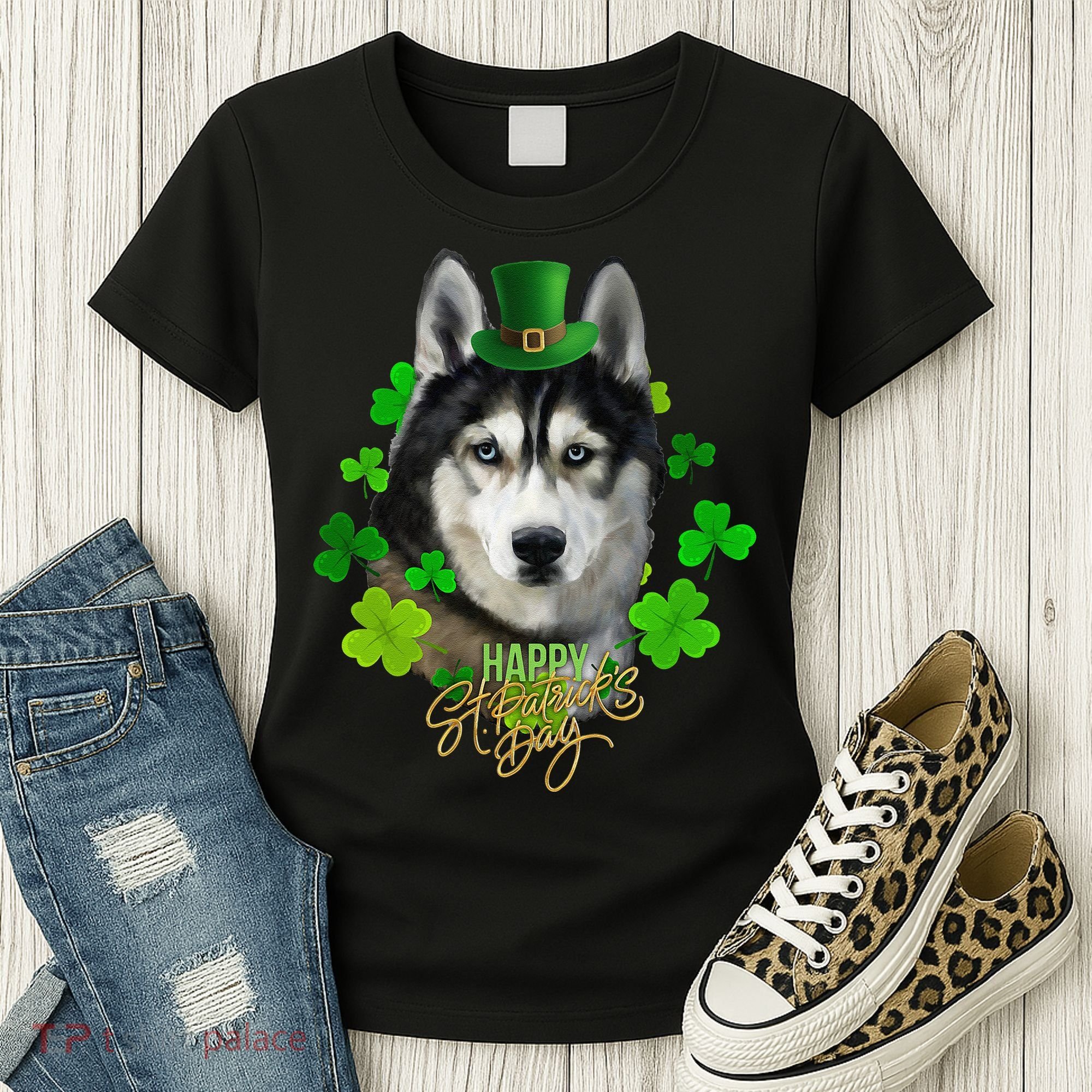 St Patrick's Day Irish Saint Patrick Shamrock Furious Husky Women's T-Shirt