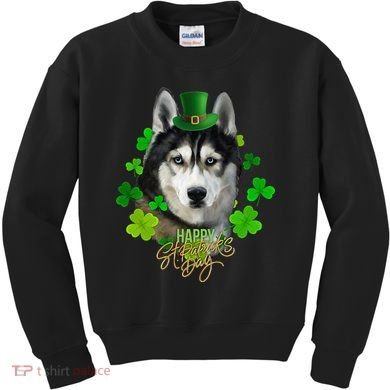 St Patrick's Day Irish Saint Patrick Shamrock Furious Husky Kids Sweatshirt