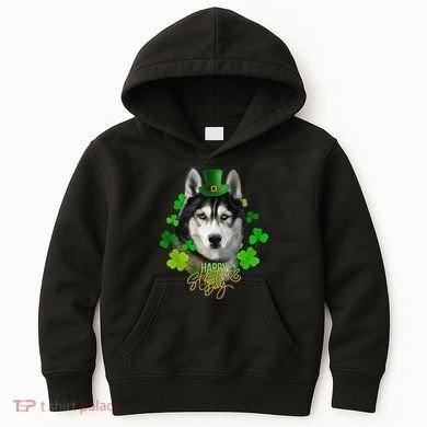 St Patrick's Day Irish Saint Patrick Shamrock Furious Husky Kids Hoodie