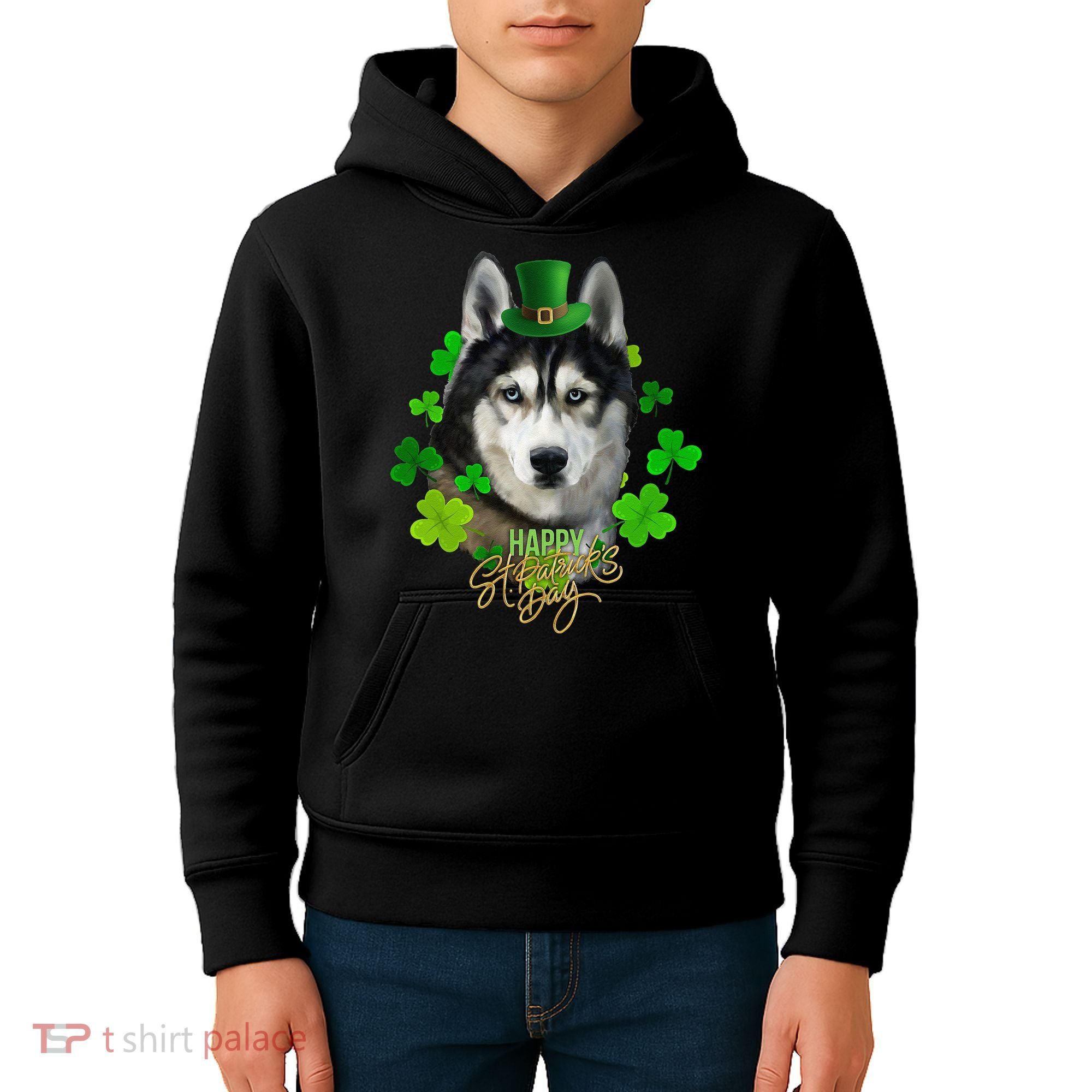 St Patrick's Day Irish Saint Patrick Shamrock Furious Husky Kids Hoodie