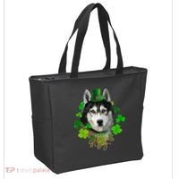 St Patrick's Day Irish Saint Patrick Shamrock Furious Husky Tote Bag thumb 2