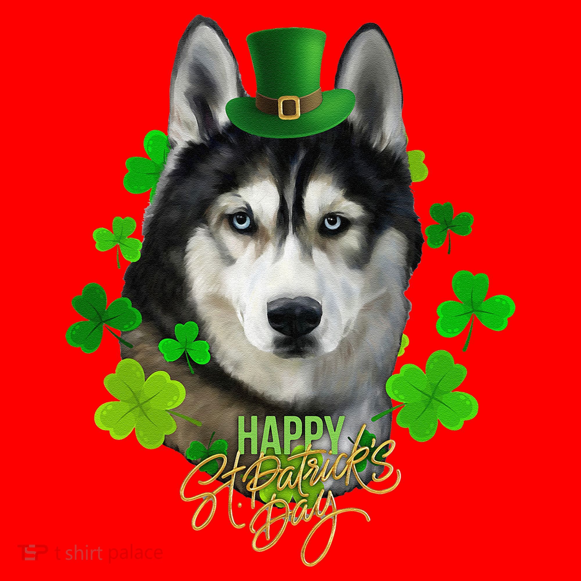 St Patrick's Day Irish Saint Patrick Shamrock Furious Husky Santa Hat