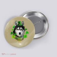 St Patrick's Day Irish Saint Patrick Shamrock Furious Husky Button thumb 0
