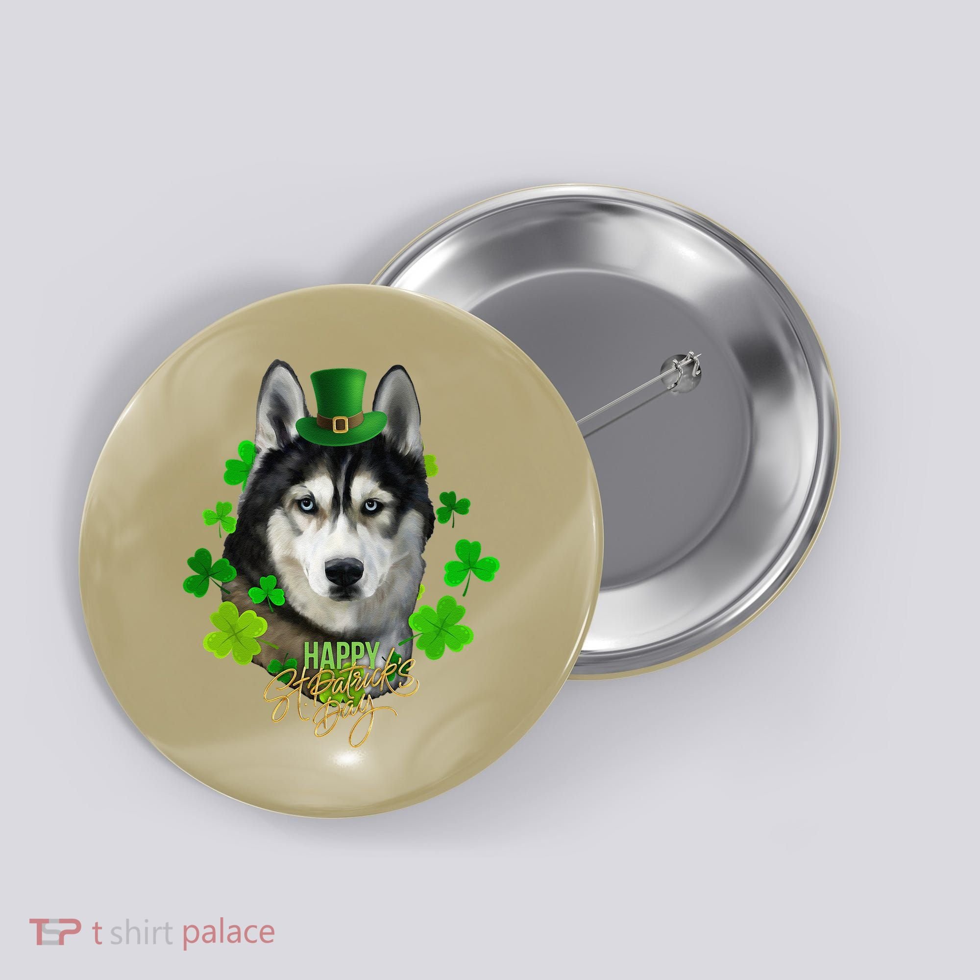 St Patrick's Day Irish Saint Patrick Shamrock Furious Husky Button