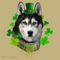 St Patrick's Day Irish Saint Patrick Shamrock Furious Husky Button thumb 1