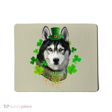 St Patrick's Day Irish Saint Patrick Shamrock Furious Husky Mousepad