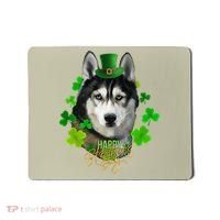 St Patrick's Day Irish Saint Patrick Shamrock Furious Husky Mousepad thumb 0