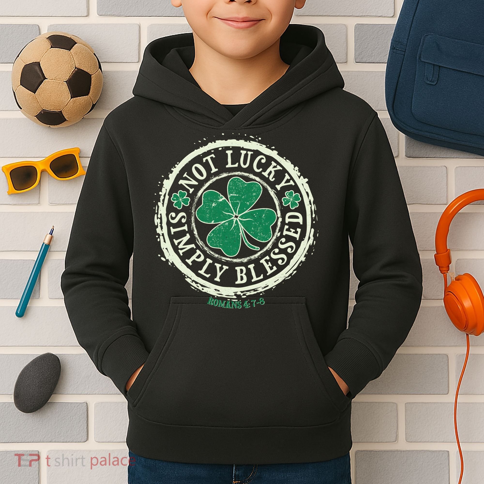 St. Patrick's Day Not Lucky Simply Blessed Romans 4 78 Kids Hoodie