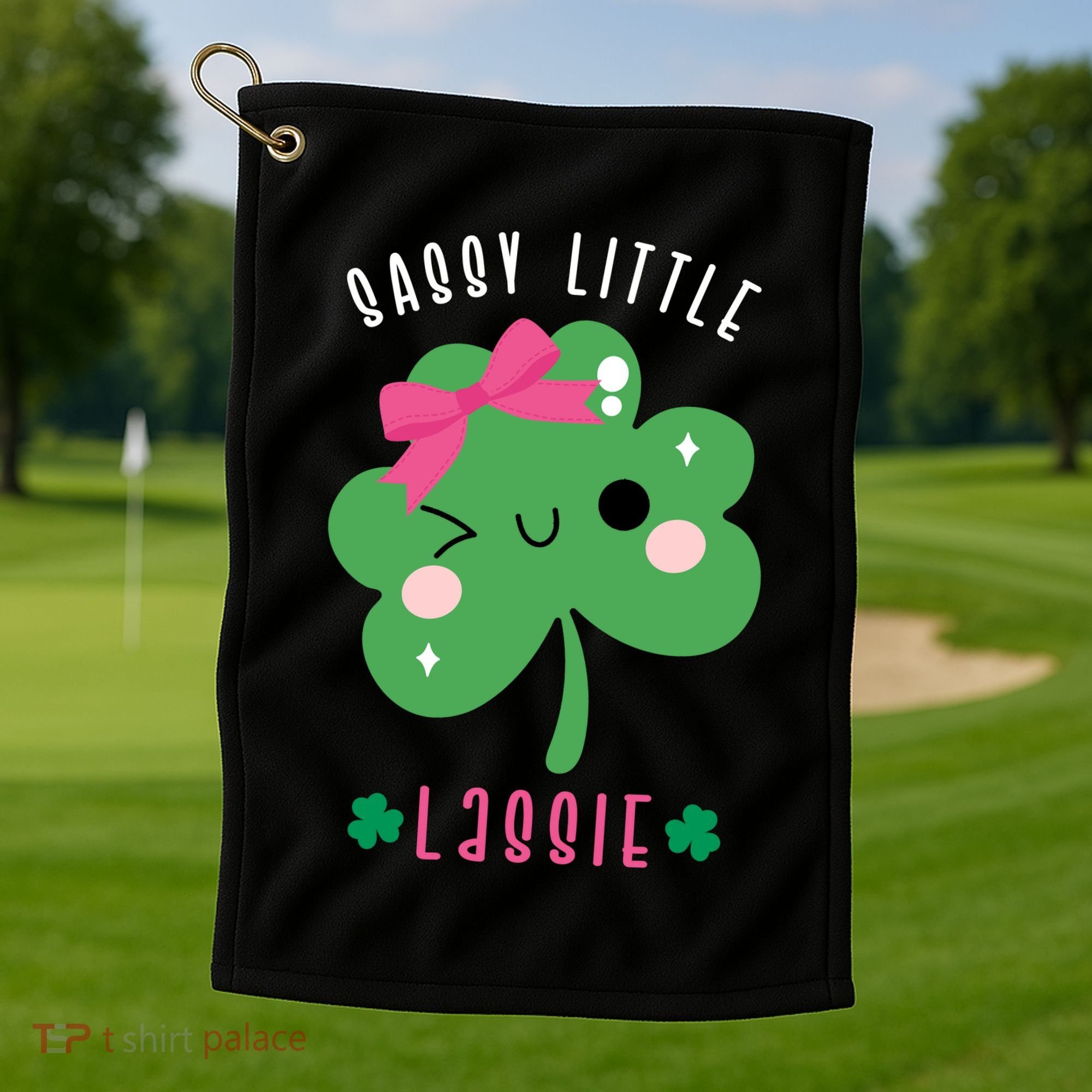 St Patricks Day Sassy Little Lassie Cute Funny Golf Towel