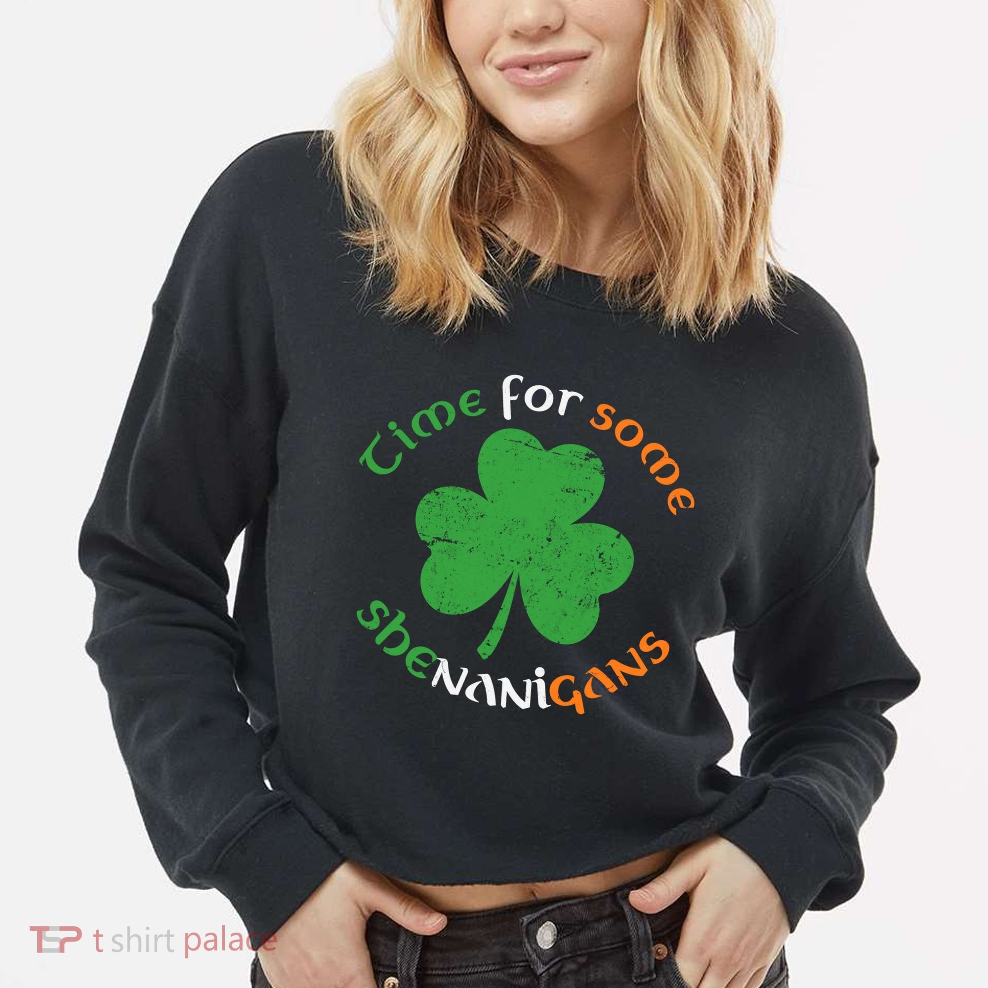 St Patrick's Day Time For Some Shenanigans Cropped Pullover Crew