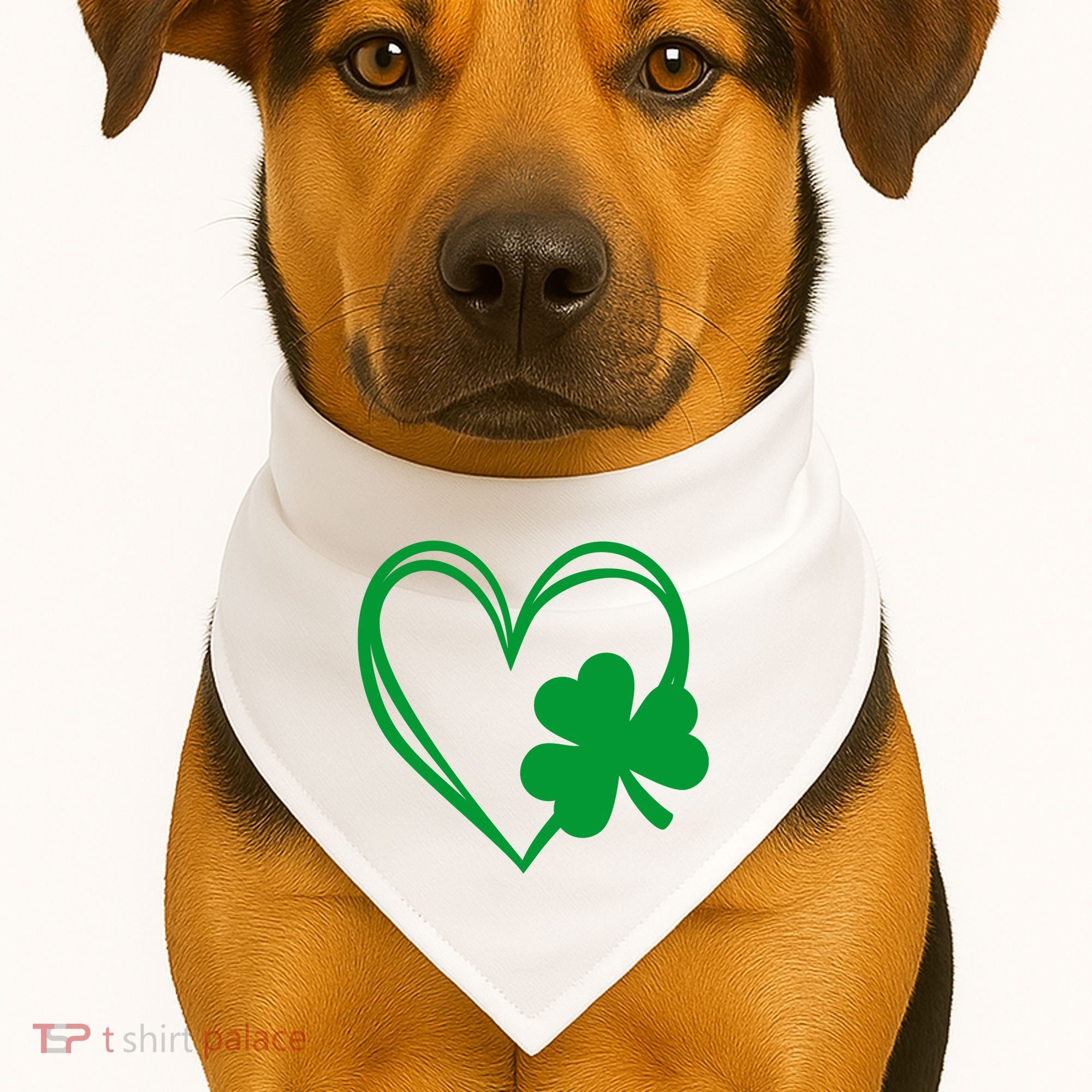 St Patricks Day Shamrock Heart USA-Made Doggie Bandana