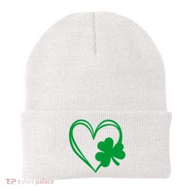 St Patricks Day Shamrock Heart Beanie
