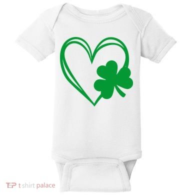 St Patricks Day Shamrock Heart Baby Bodysuit