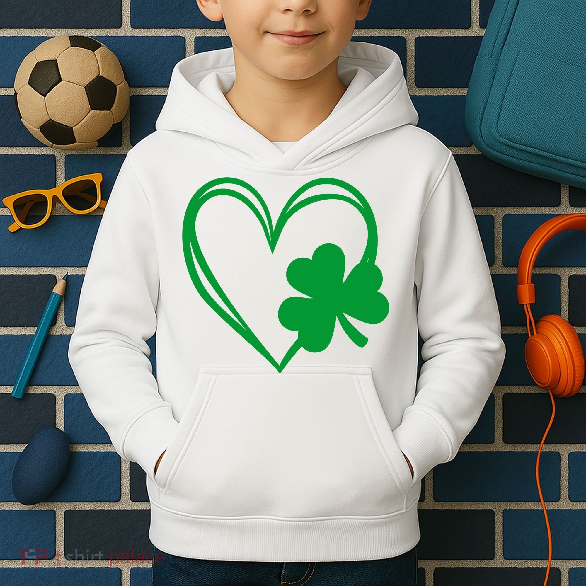 St Patricks Day Shamrock Heart Kids Hoodie
