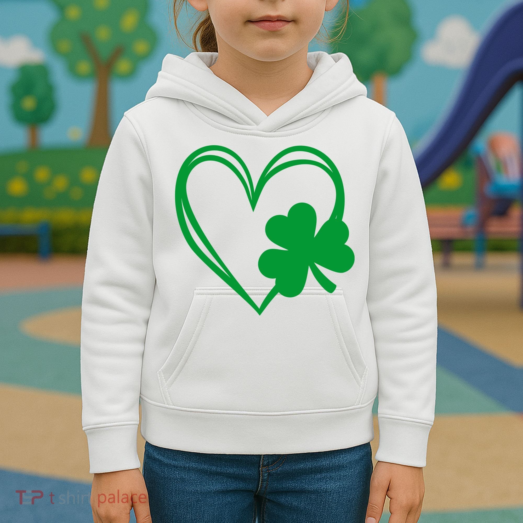 St Patricks Day Shamrock Heart Kids Hoodie