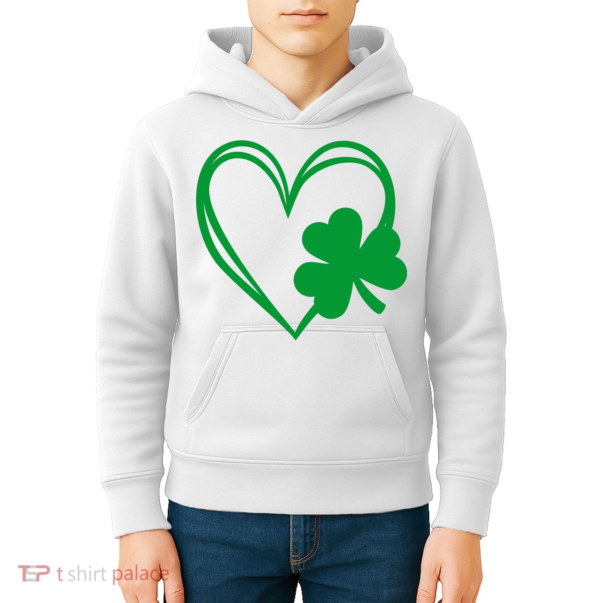St Patricks Day Shamrock Heart Kids Hoodie