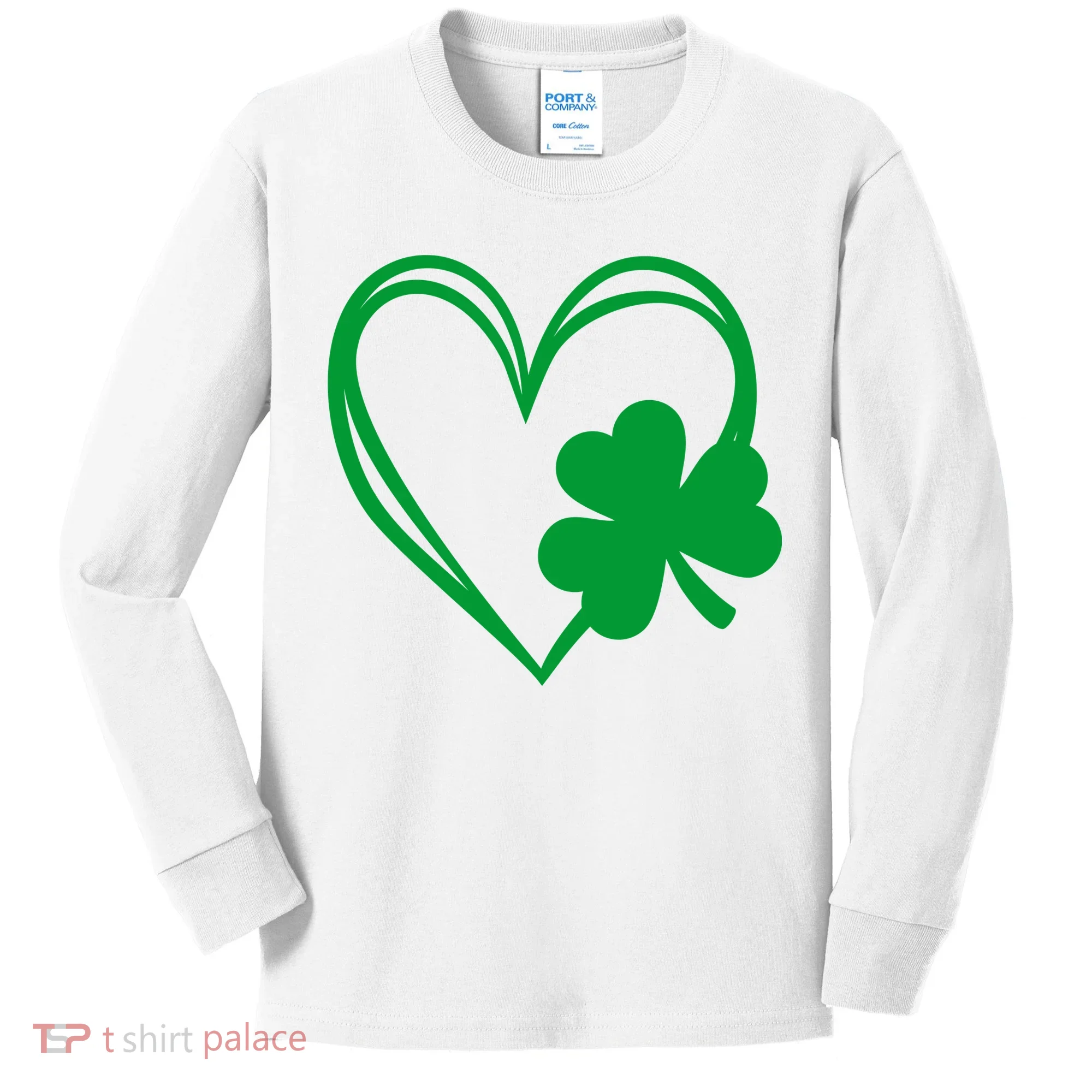 St Patricks Day Shamrock Heart Kids Long Sleeve Shirt