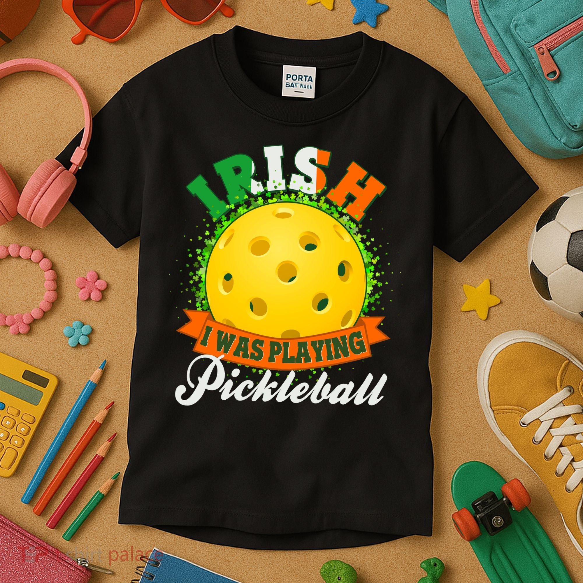St Patricks Day Irish I Was Playing Pickleball Kids T-Shirt