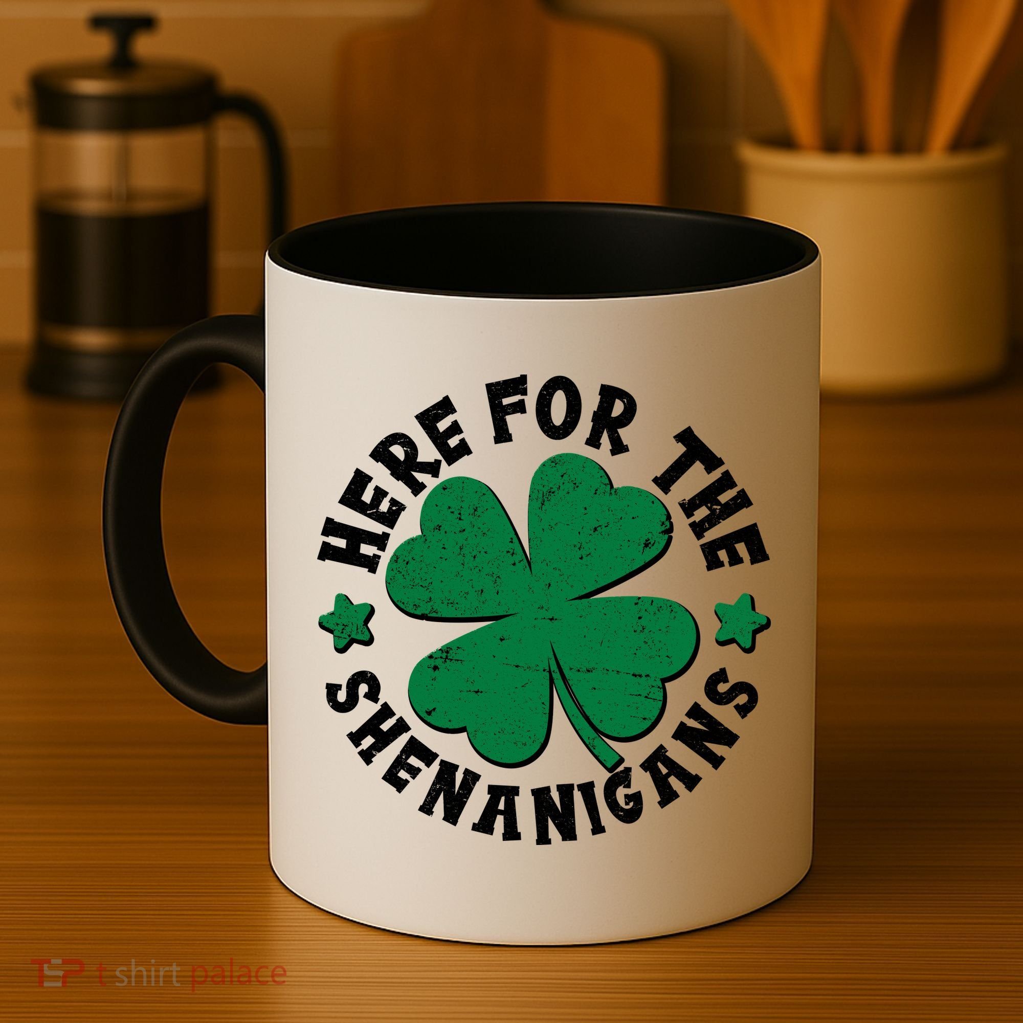 St Patricks Day Here For The Shenanigans Lucky Shamrock Clover Coffee Mug