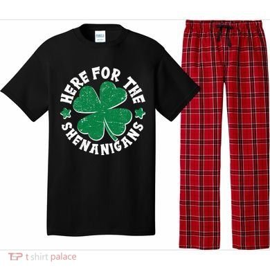 St Patricks Day Here For The Shenanigans Lucky Shamrock Clover Pajama Set
