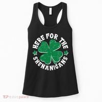 St Patricks Day Here For The Shenanigans Lucky Shamrock Clover Women's Tank Top thumb 0
