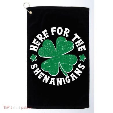St Patricks Day Here For The Shenanigans Lucky Shamrock Clover Golf Towel