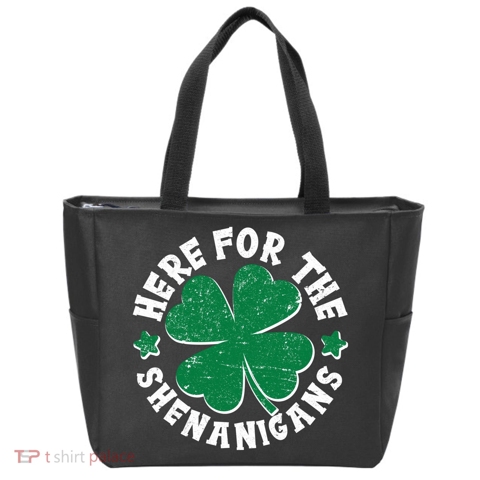 St Patricks Day Here For The Shenanigans Lucky Shamrock Clover Tote Bag