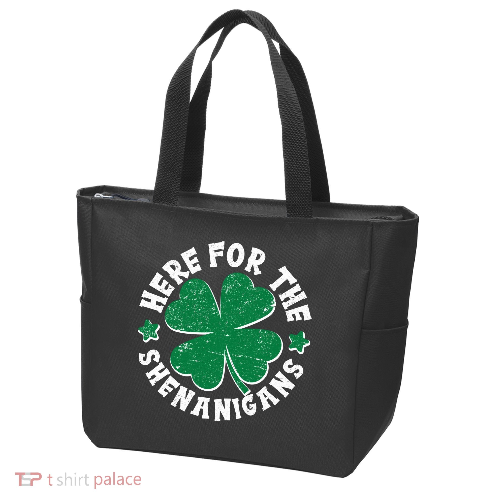 St Patricks Day Here For The Shenanigans Lucky Shamrock Clover Tote Bag