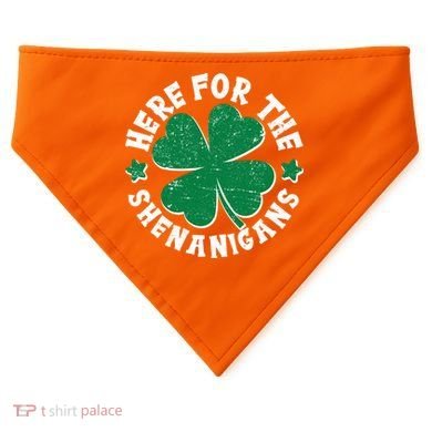 St Patricks Day Here For The Shenanigans Lucky Shamrock Clover USA-Made Doggie Bandana