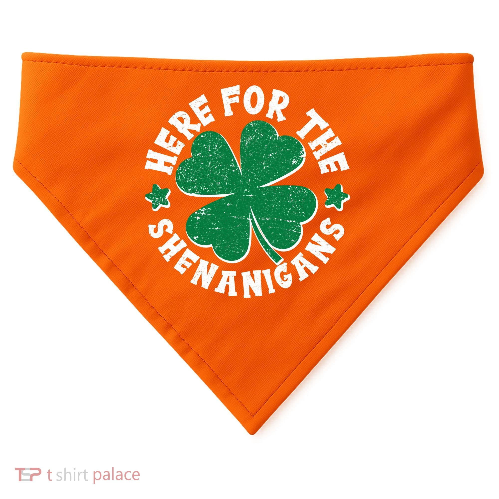 St Patricks Day Here For The Shenanigans Lucky Shamrock Clover USA-Made Doggie Bandana