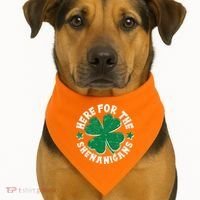 St Patricks Day Here For The Shenanigans Lucky Shamrock Clover USA-Made Doggie Bandana thumb 1